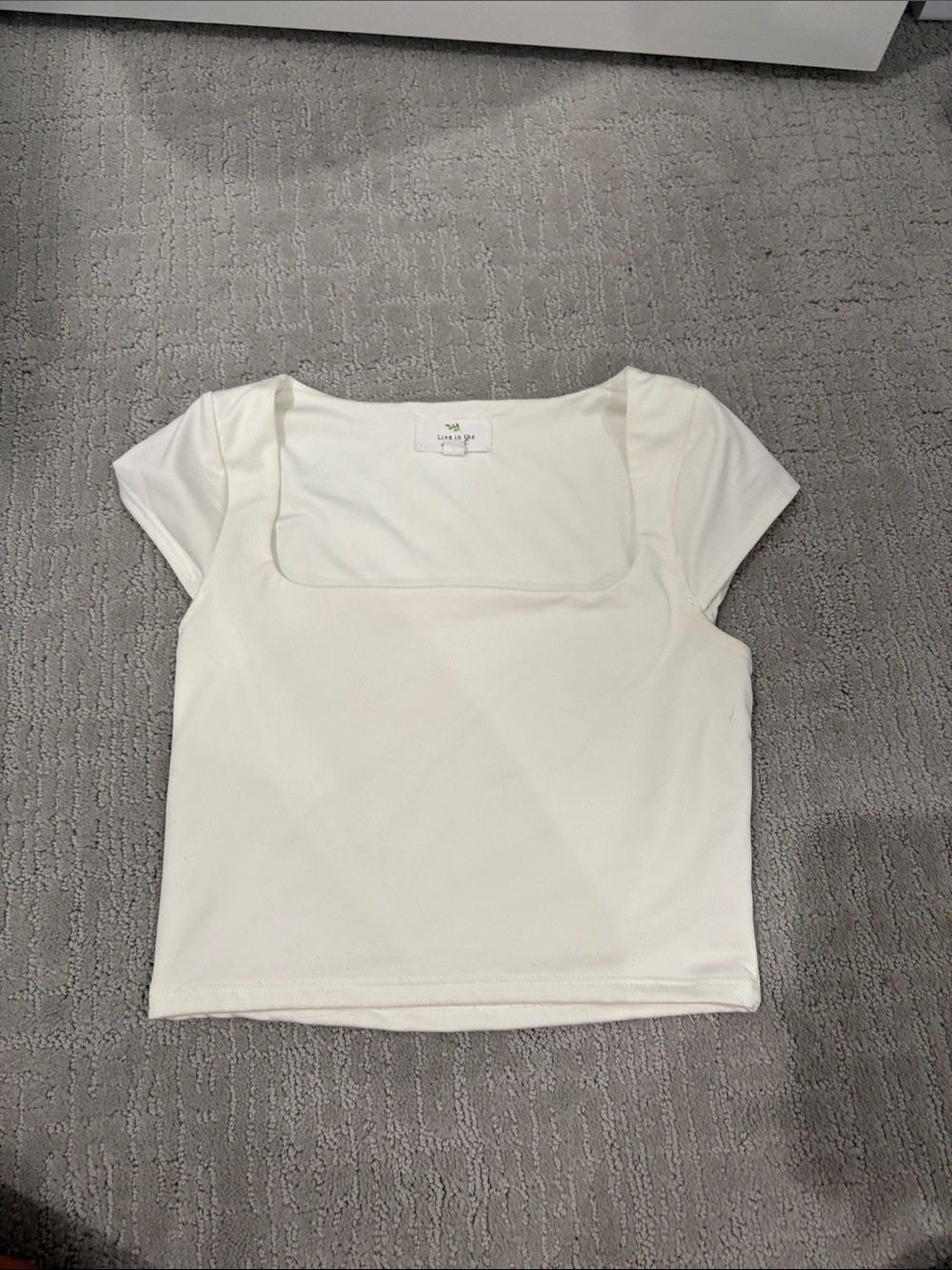 Square Neck White Crop Top with Short Sleeves